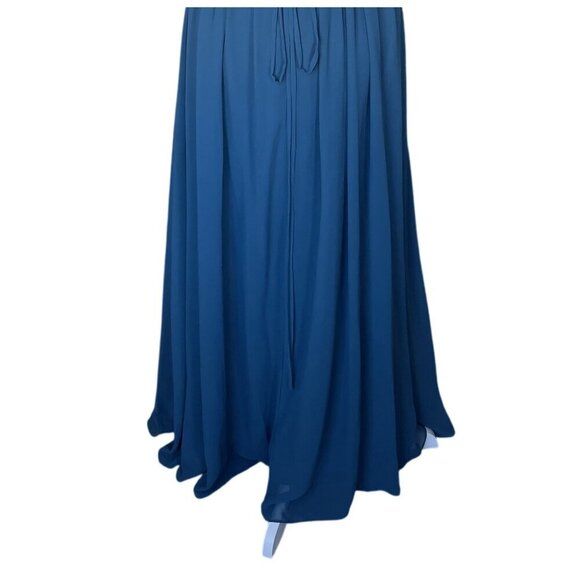 Azazie Aaida Dress Size 4 A-Line Chiffon Lace Up Ink Blue Bridesmaid Dress Maxi - Picture 7 of 10